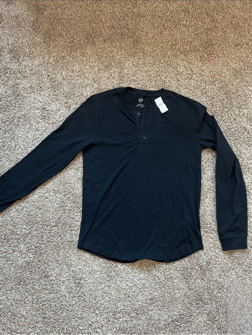 GAP Men’s Black Long-Sleeve Henley Shirt - Three-Button Placket